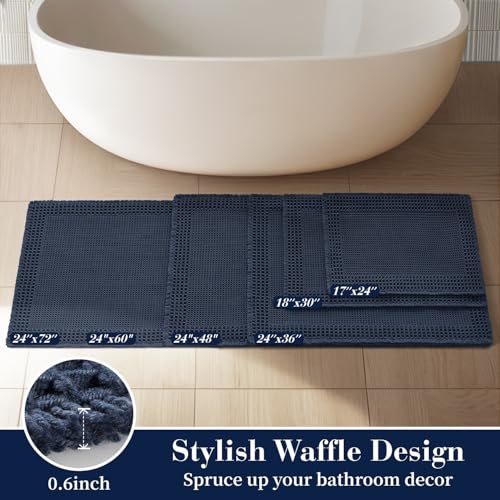 Waffle Bath Mat for Bathroom (Navy / 24" X 36")