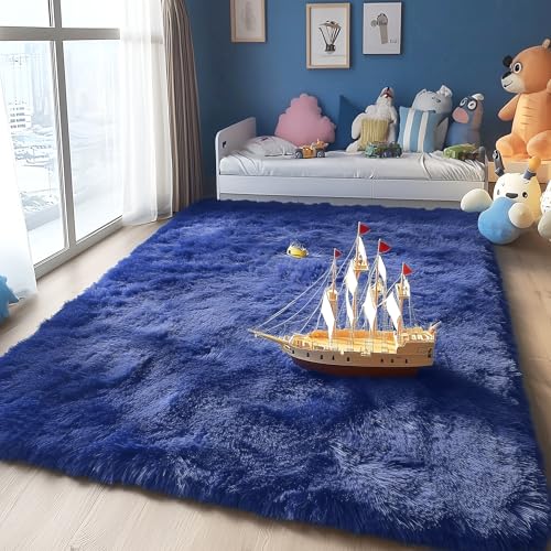 5x7 Machine Washable Large Area Rugs for Living Room (5x7 Ft / Navy Blue)
