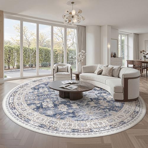 Round Rug 8ft (Blue/Beige / 8' (Round))