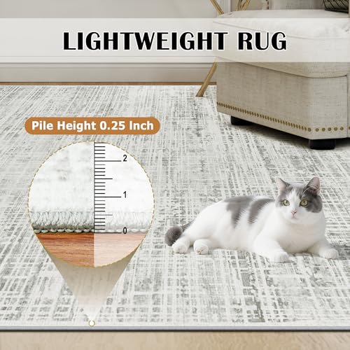 10x14 Washable Area Rug for Living Room Bedroom (White Gray / 10' x 14' (Rectangular))