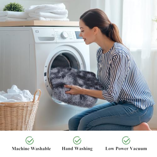 Dark Grey Fluffy Shag Rug 2x3 (Tie-dye Dark Grey (2 Pcs) / 2' x 3' (Rectangular))