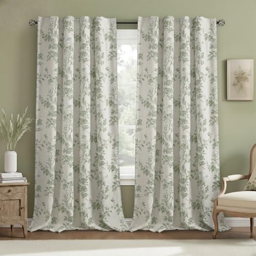 Sage Green Boho Floral 100% Blackout Curtains 96 Inch 2 Panels (Sage Green / 52"W x 96"L (Pack of 2))