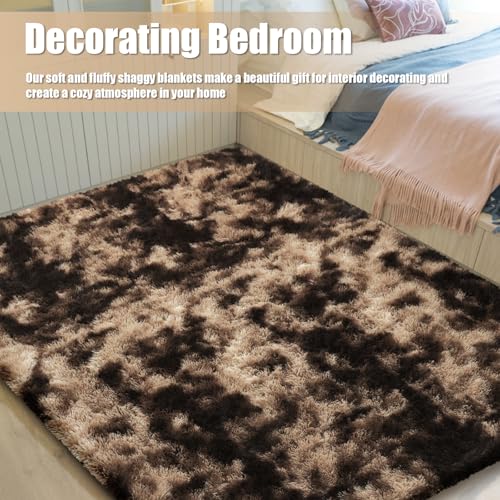 Shag Area Rug for Bedroom 3x5 (Mottling Coffee / 3' x 5' (Rectangular))