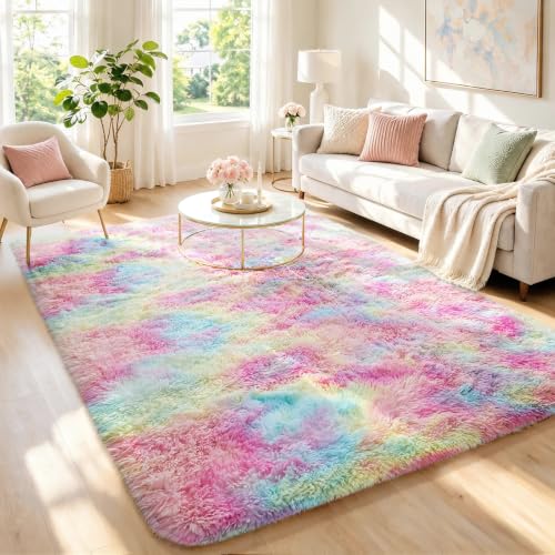 Rainbow Rug for Bedroom Girls (Rainbow / 4' x 6' (Rectangular))