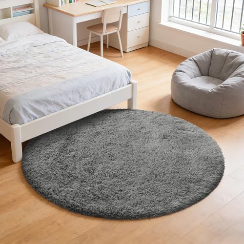 Fluffy Round Area Rugs for Bedroom (Deep Grey / 6' (Round))
