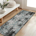 Washable Runner 2'x6' Abstract Area Rug for Hallway Teal Black (Black/Teal Blue / 2' x 6' (Runner))