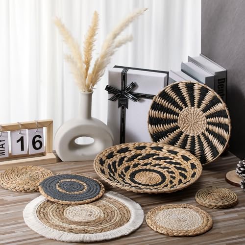7 Pcs Boho Wall Baskets Woven Seagrass Round (Classic)