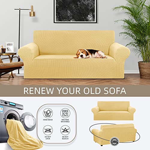 Stretch Loveseat Couch Cover (Champagne / Medium)
