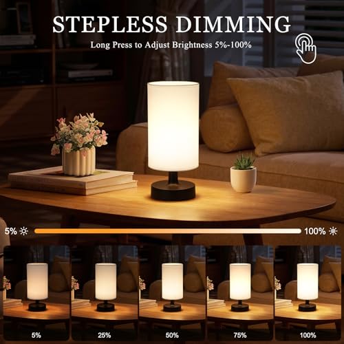 Cordless Table Lamp Rechargeable Small (White - Black / 2 Pack - 10in)