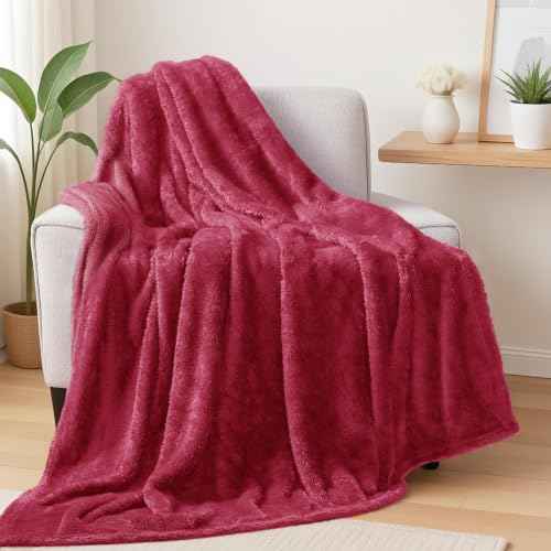 Fuzzy Large Fleece Throw Blanket for Couch (Deep Red / 50x70 IN)