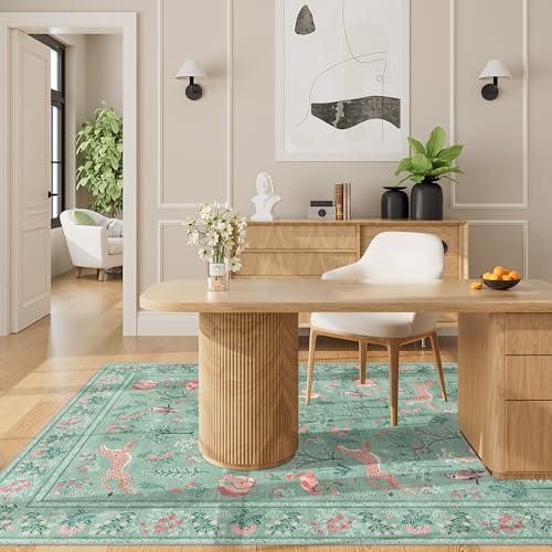 3x5 Rug Washable Animal Area Rug for Bedroom Non Slip (Teal (Animal) / 3' x 5' (Rectangular))