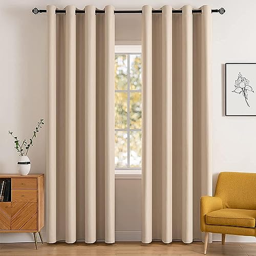 Beige Blackout Bedroom Curtains Drapes 78 Inch Long 52"x78" (Beige / 52"W x 78"L (Pack of 2))