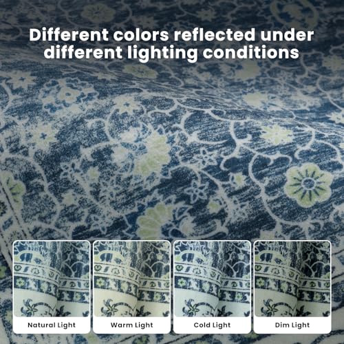 8x10 Boho Washable Area Rugs for Living Room (8' x 10' (Rectangular) / White-blue-yellow-green)