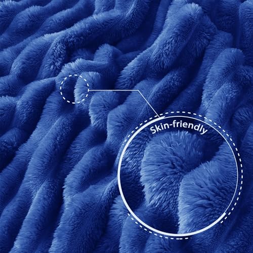 Striped Fleece Throw Blanket for Couch (Cobalt Blue / Throw ( 50x60 IN ))