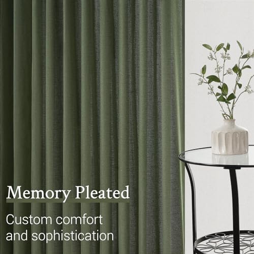 90 Inches Long Linen Curtains for Living Room 2 Panels Set (Olive Green / 40"W x 90"L (Pack of 2))