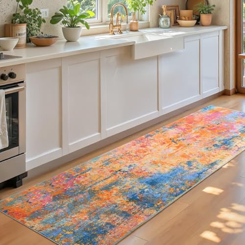 2x6 Rainbow Rug Runners for Hallways Kitchen Runner Rug Non Slip Washable Colorful Long Runner Rugs with Rubber Backing Soft Abstract Carpet Runner for Bedroom (Rainbow / 2' x 6' (Runner))