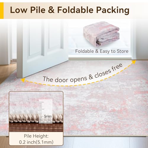Washable Square 8'x8' Area Rug for Living Room Gray Pink (Gray/Pink / 8' x 8' (Square))