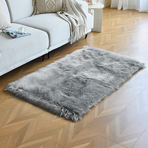 Grey Faux Sheepskin Fur Rug 3x5 ft (Grey / 3' x 5' (Rectangular))