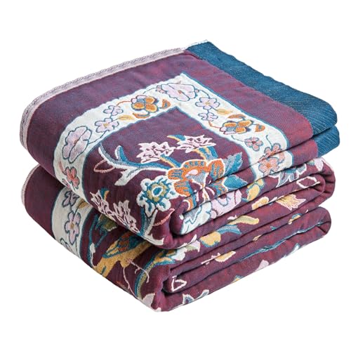 Boho Throw Blanket 60"x80" Fall Cotton Birds Floral Blanket for Bed (Profuse Blooms / 60"x80")