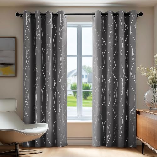 Living Room Curtains 84 Inches Long (Light Grey/Wave Dots / 52"W x 84"L (Pack of 2))