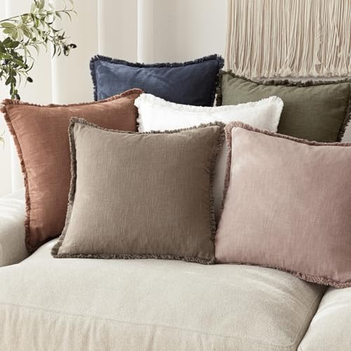 Decorative Linen Fringe Throw Pillow Covers 20×20 Dusty Pink (20" x 20" (Pack of 2) / Rose Dust)