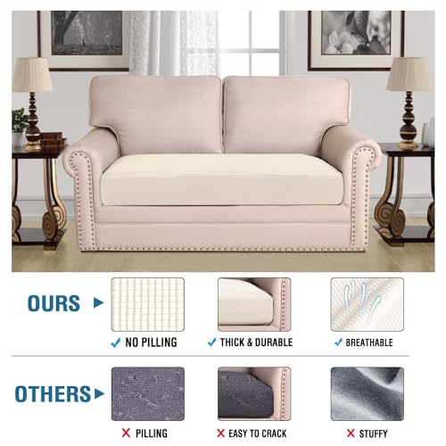 Super Stretch Individual Seat Cushion Covers Sofa Covers Couch Cushion Covers Slipcover Sets Thick Jacquard Textured Twill Fabric (Natural / 1 Cushion Loveseat)
