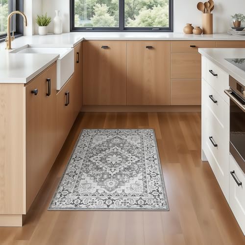 2x3 Washable Rug for Entryway Bathroom (Floral Grey / 2' x 3' (Rectangular))