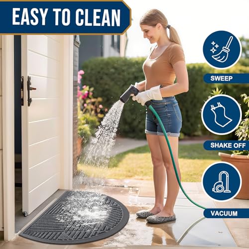 Half Circle Front Door Mat Outside Entrance (Grey / 47" X 32")