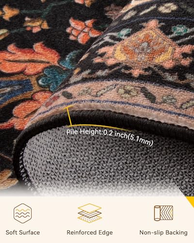 Washable Area Rug (Black/Colorful / 2' x 5' (Rectangular))