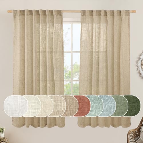 Faux Linen Curtains 63 inches Long for Bedroom (Brown / 52"W x 63"L (Pack of 2))