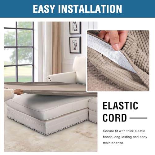 Super Stretch Individual Chaise Cover Sectional Couch Covers for L Shaped Sofa Both Left (Sand / Chaise Cover Large)
