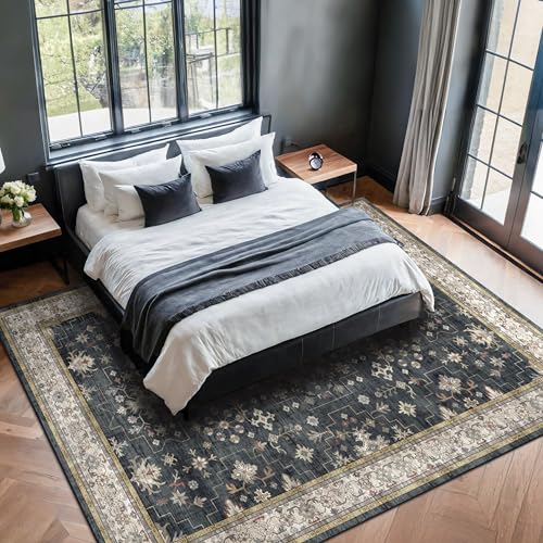 Black Farmhouse Washable 7x10 Area Rugs for Living Room (7' x 10' (Rectangular) / Ashen / Multi)