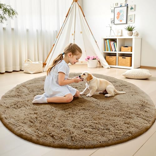 Taupe Round Rugs for Bedroom (6 Ft Round / Taupe)