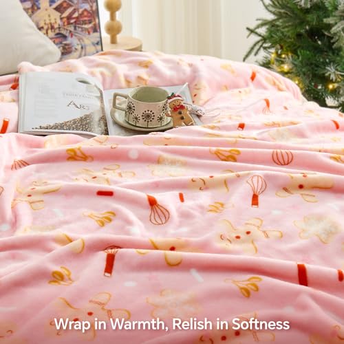 Pink Christmas Throw Blanket for Girls & Teens (Pink Gingerbread / Throw(50"x60"))