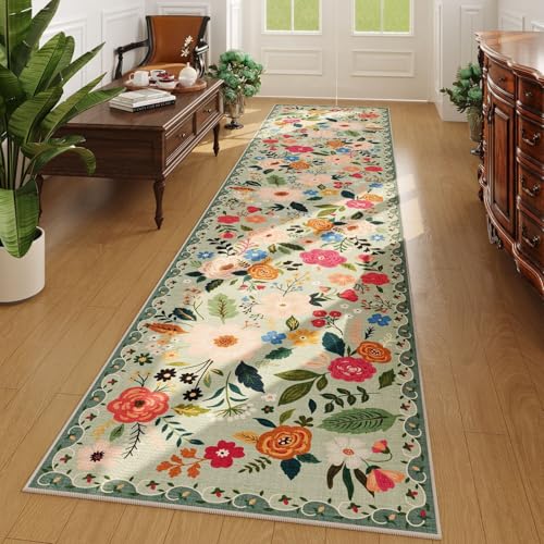 Runner Rug 2'7"x12' Washable (Green / 2'7" x 12' (Rectangular))