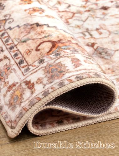 2'6"x10' Washable Non Slip Boho Runner Rug for Hallway (Vintage Peach/Cream / 2'6" x 10' (Runner))