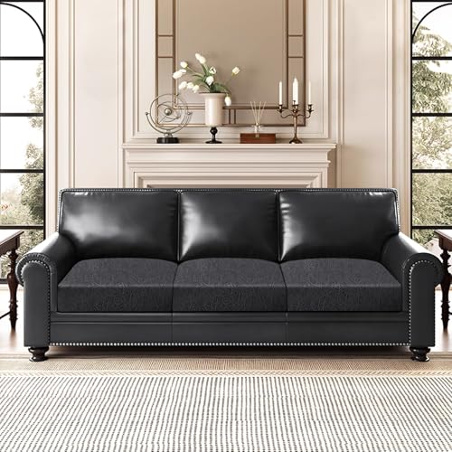 Leather Look Couch Cushion Covers Sofa Seat Slipcovers Sets Couches Furniture Protector for Sectional Armchair Loveseat Pets Kids Stretch Spandex Fabric (3 Cushion Sofa / 05 Dark Grey)