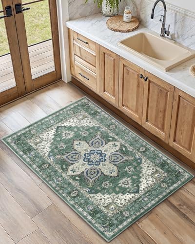 Amada Small 2x4 Washable Area Rug for Entryway (2' x 4' (Runner) / Dark/Green)