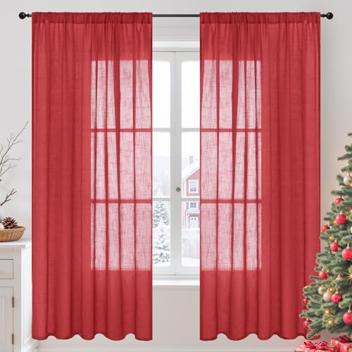 Red Linen Curtains 72 Inches Long for Living Room (Red / 52"W x 72"L (Pack of 2))