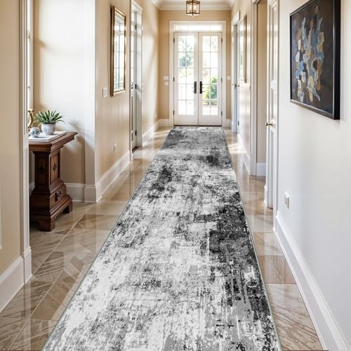 3x16 Washable Runner Rug for Hallway (Black/Grey / 3' x 16' (Runner))