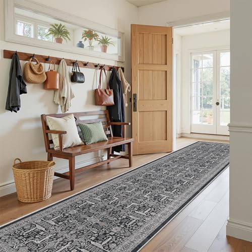 Hallway Washable Runner Rug 2x10 (Black / 2' x 10' (Runner))