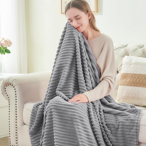 3D Ribbed Jacquard Grey Blankets Queen Size for Bed (Grey / Queen(90"x90"))