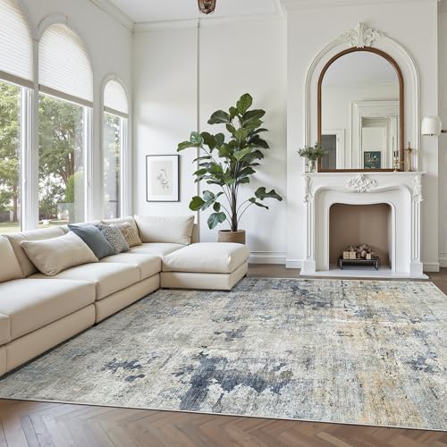 Abstract Rug 8x10 Large Living Room Area Rugs Washable Blue (Blue/Yellow / 8' x 10' (Rectangular))