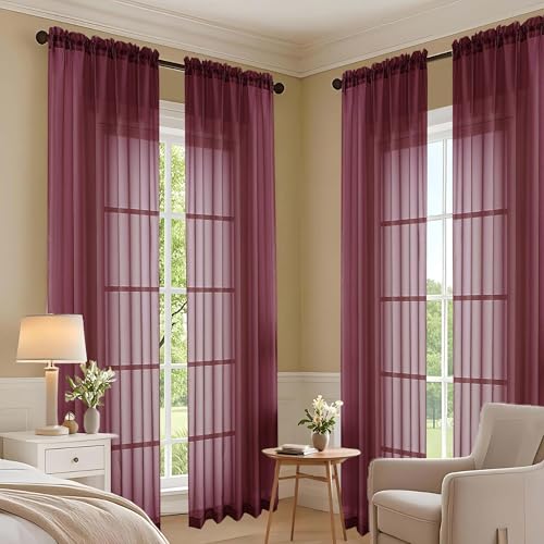 Wine Bedroom Curtains 96 Length for Farmhouse (Wine / 59"W x 96"L (Pack of 2))