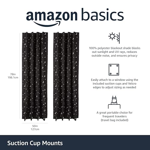 Portable Blackout Curtain Shade with Suction Cups for Window (Moon and Stars / 2-Pack)