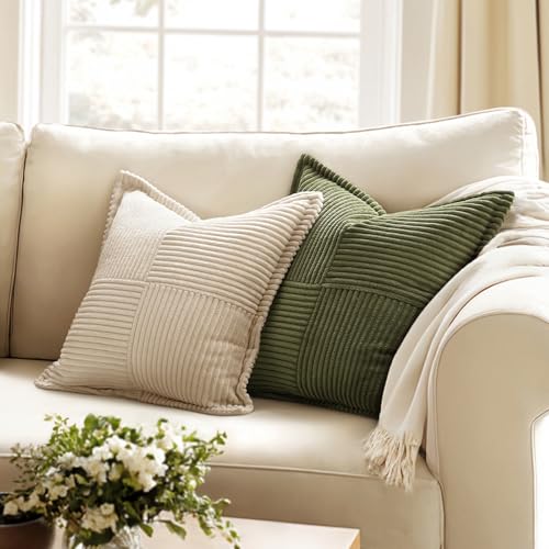 Decorative Throw Pillow Covers for Couch 20x20 Inch Olive Green (Olive Green / 20" x 20" (Pack of 2))