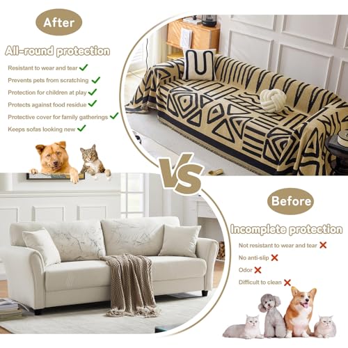 Boho Geometric Couch Covers for Sofa Pet Friendly Taupe and Black Sofa Covers Washable Chenille Couch Blanket Cover for 3 4 Cushion Couches Pet Protector Furniture Cover Soft (71" x 150" / T: Taupe)