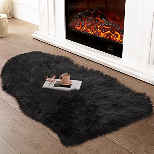 Faux Sheepskin Rugs Black Soft Small Faux Fur Rug 2x3 Feet (2' x 3' (Sheepskin) / Black)