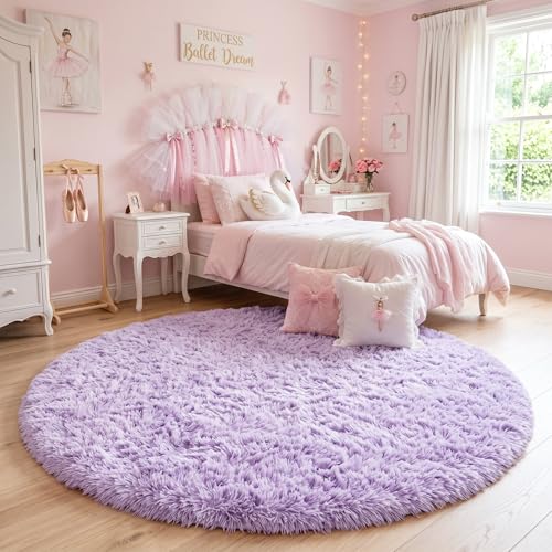 Light Purple Lavender Large Circle Rug 6Ft for Kids Girls Bedroom (Light Purple / 6' (Round))