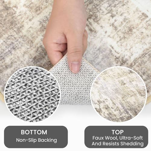 Abstract Round Area Rug 6 Ft Washable Circle Rugs Large Round Rug Non Slip Thin Soft Circle Rugs (Gold/Yellow/Brown/Beige/White / 6' x 6' (Rectangular))